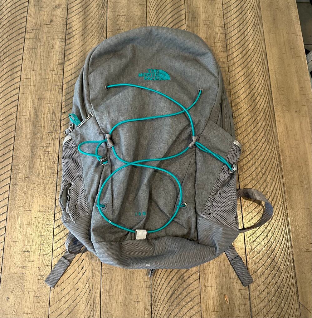 The North Face Jester Backpack Gray Teal Bungee Laptop Travel School Bag